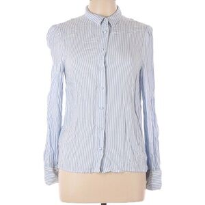 Mango Blue and White Fitted Button Down Shirt